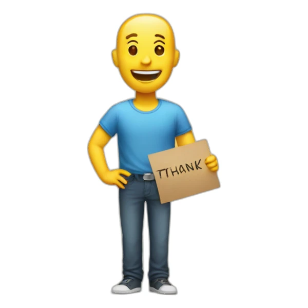 man saying thank with a sign sticker