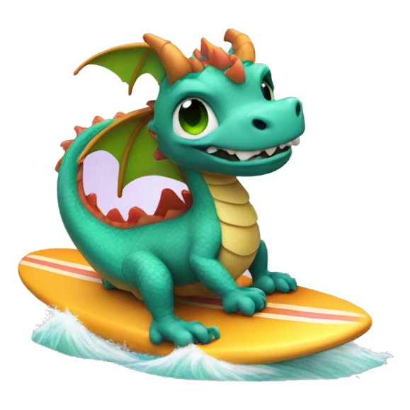 cute dragon on a surfboard on a wave sticker