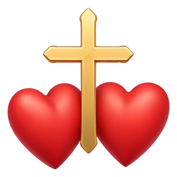 Two red  hearts connected by one simple gold cross  sticker