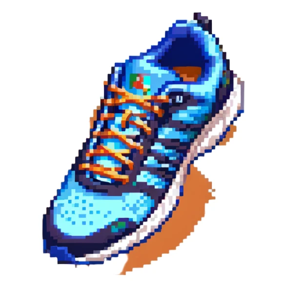 blue running shoe pointing left with 3D effect sticker