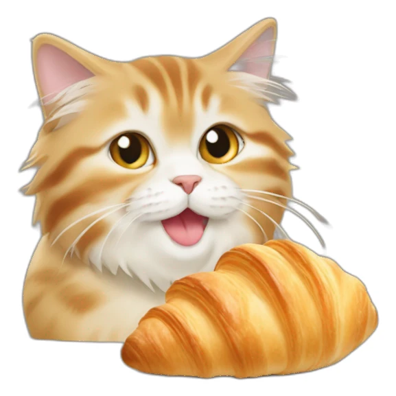 a siberian cat eating a croissant sticker