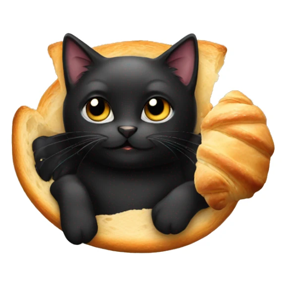 Black cat with croissant sticker