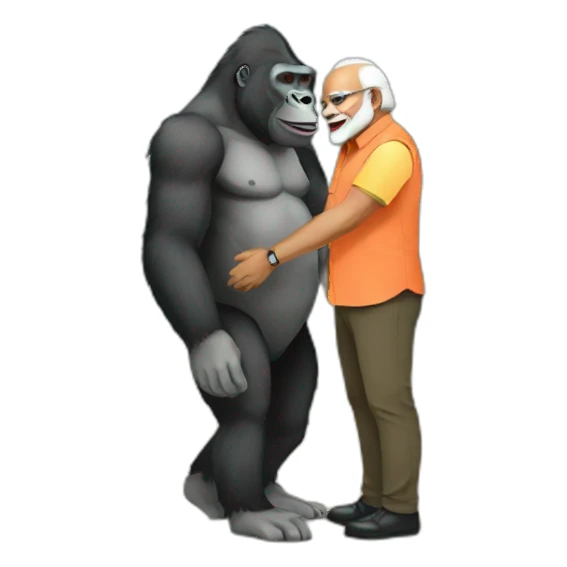 Gorilla being friends with Modi sticker