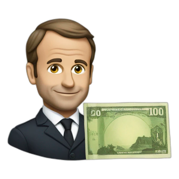 Macron avec une liasse de billet sticker