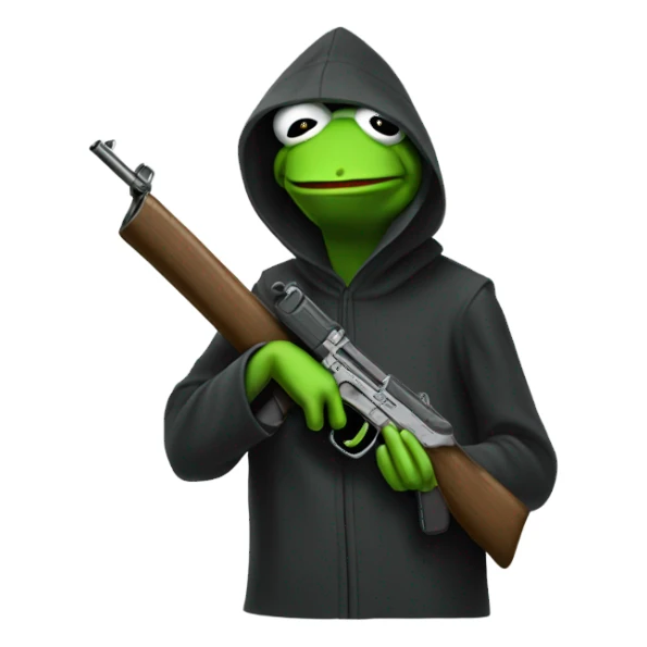 Hooded Kermit the frog with a gun sticker