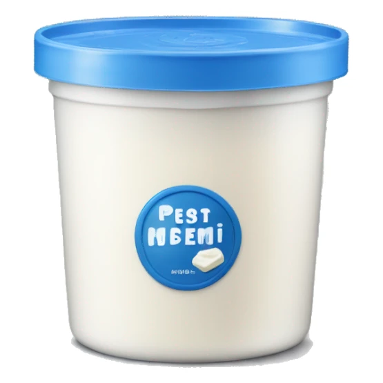Sour cream in a plastic container with a plain blue label sticker