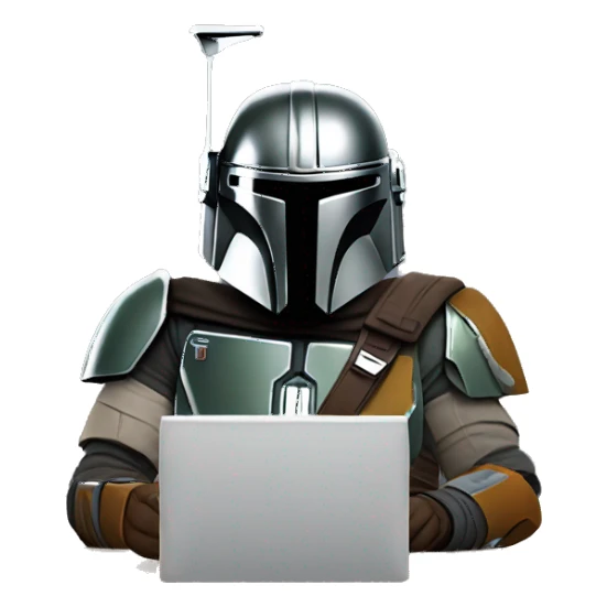 The Mandalorian working at computer sticker