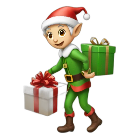 Elf delivering Christmas gift sticker