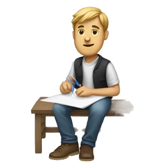 a guy sitting down and drawing on a paper sticker