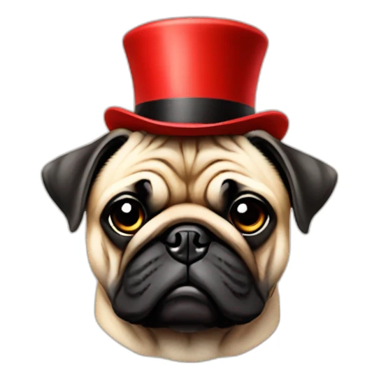 a sleepy pug wearing a red top hat sticker
