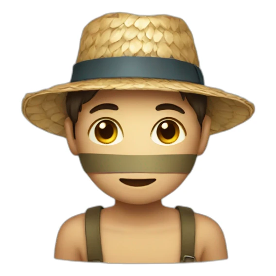 a boy wearing a straw hat  and mask sticker