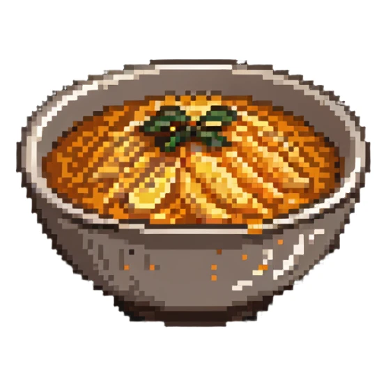 bowl of orange rice, pixel style sticker
