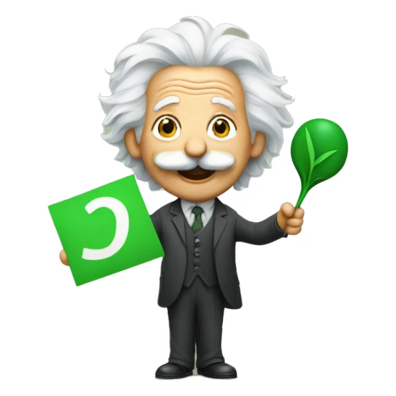 happy albert einstein holding green check mark in one hand sticker