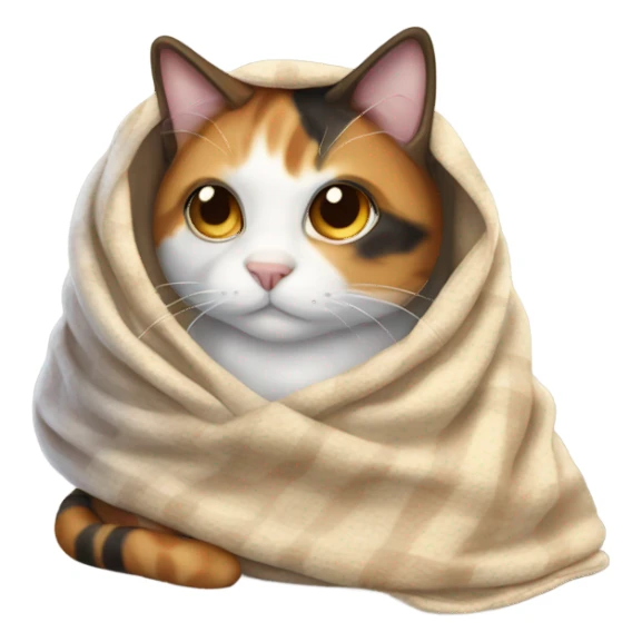 Calico cat wrapped in a blanket sticker