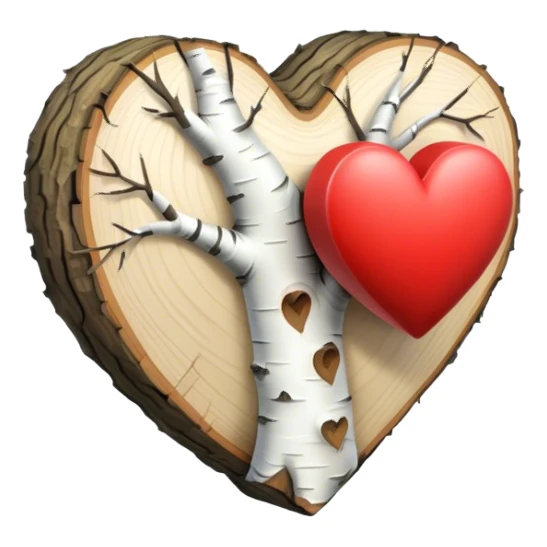 read realistic heart with birch trea texture sticker