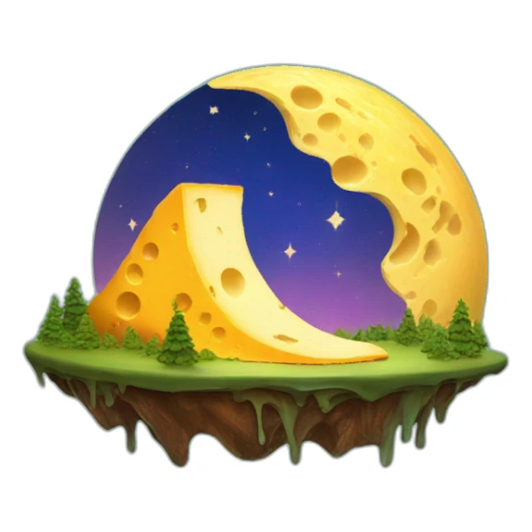 melting cheese moon over forest sticker