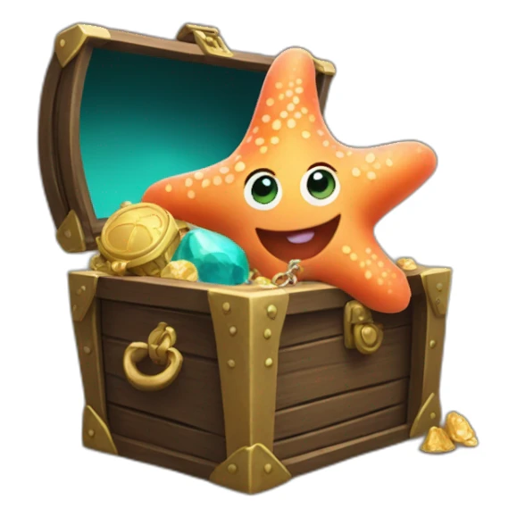 patrick starfish holding a treasure chest sticker