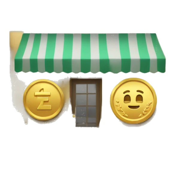 gold coin wth a shop inside sticker
