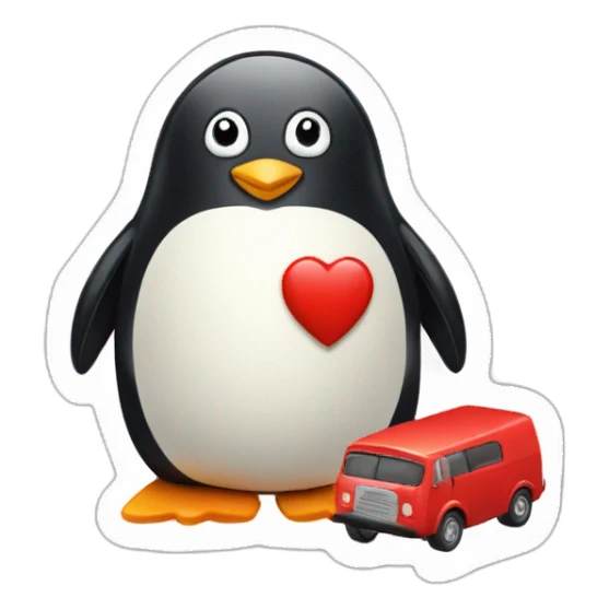 Penguin with red matchbox car sticker