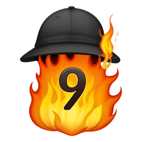 burning black cap with number “9” on it sticker
