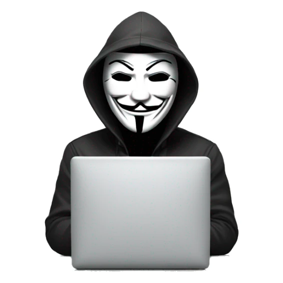 Computer hacker wearing  anonymous mask sticker
