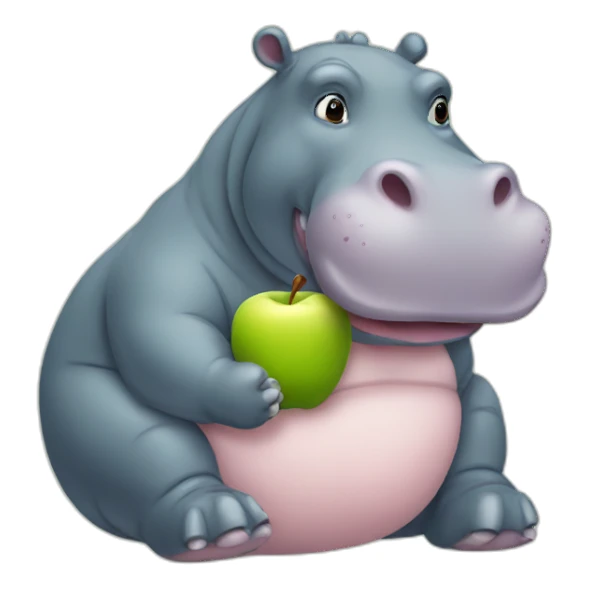 hippo holding an apple sticker