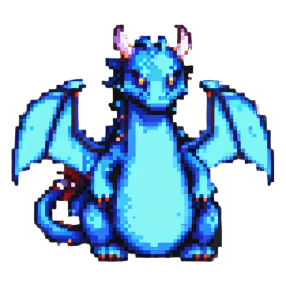 pixel art dragon, oversized body, tiny wings, sitting sticker