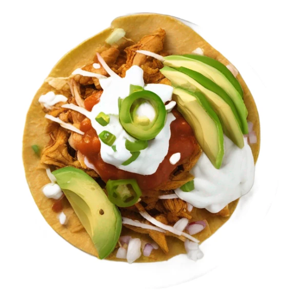 Chicken tinga tostadas on white plate sticker