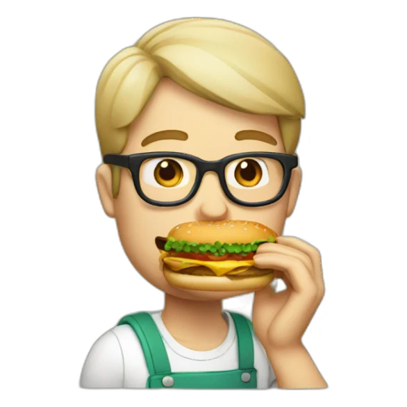 Guy with glasses eating hamburger  sticker