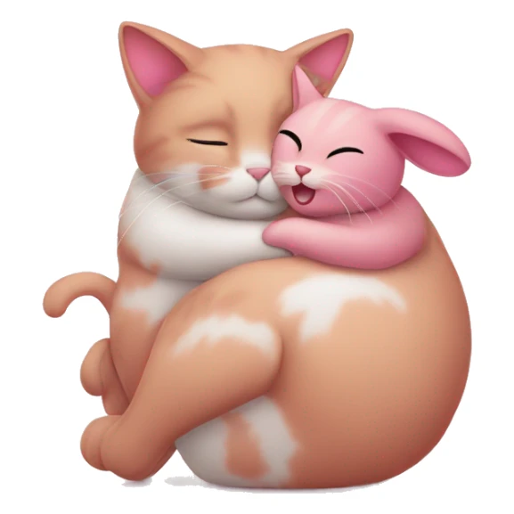 Pink cat hugging bunny sticker