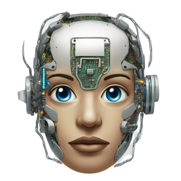 Cyborg head with eye implant and circuitry sticker