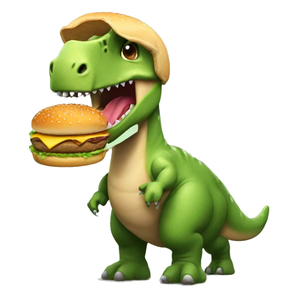 A dinosaur eating a hamburger sticker