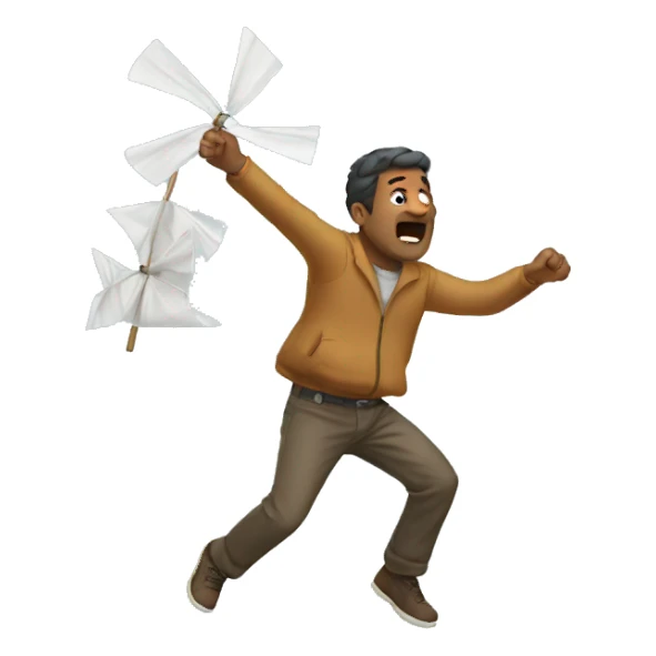 man trying to catch wind sticker