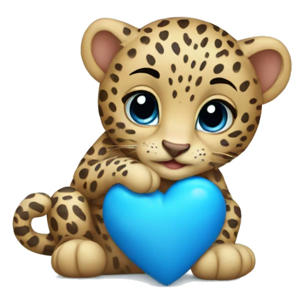 Baby leopard holding a blue heart  sticker