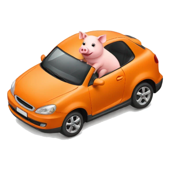 Pig driving orange car sticker