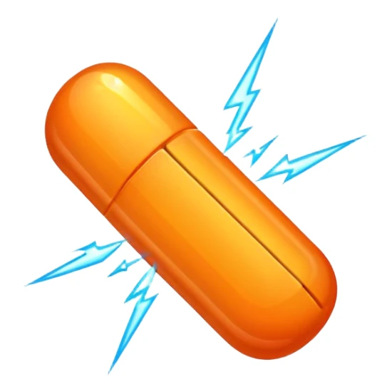 orange pill with a spark on it  sticker