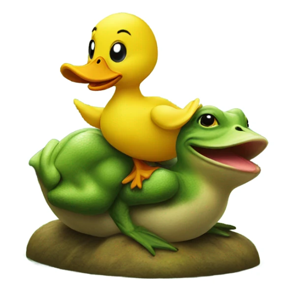 Yellow duck riding frog sticker