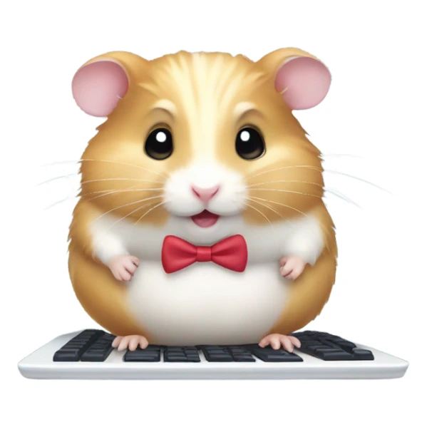 Hamster with with bow typing on computer  sticker