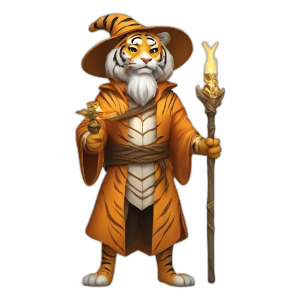 mature stern tiger wizard with staff sticker