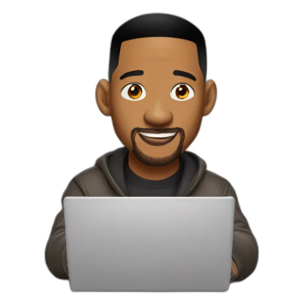 Will smith drink coffe behind a laptop sticker
