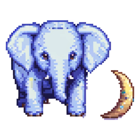 an elephant on the moon, pixel art style sticker