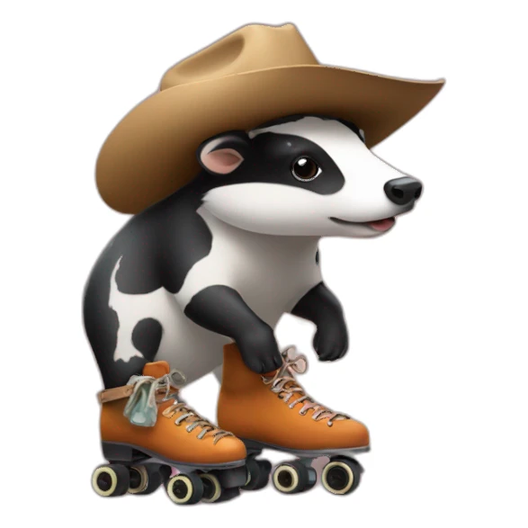 Badger with rollerskate and a cow-boy hat sticker