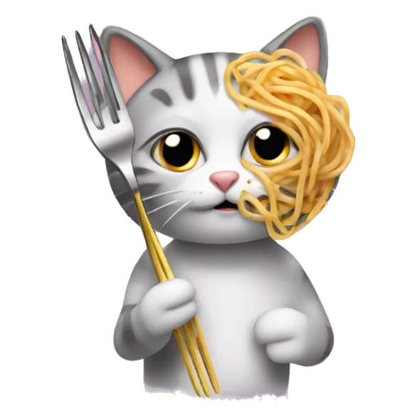 cat holding fork eating spaghetti  sticker
