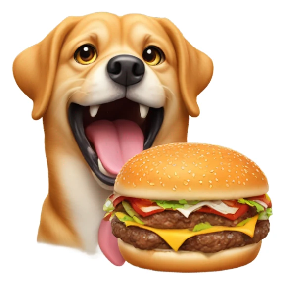 Dog eating a big burger sticker