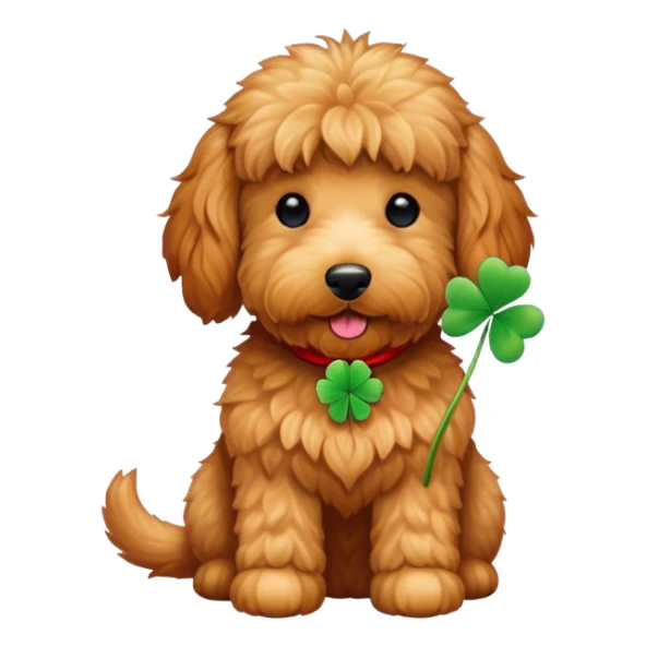 Red golden doodle with clover sticker