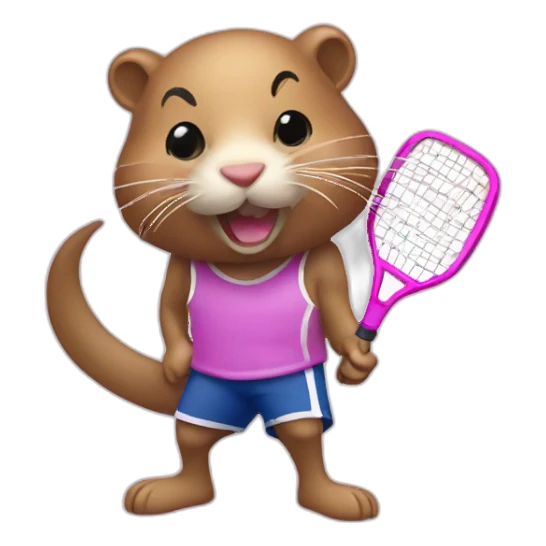pink muskrat playing pickleball sticker