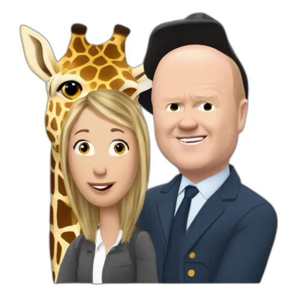 Victoria Coren-Mitchell and Phil Mitchell riding a giraffe sticker
