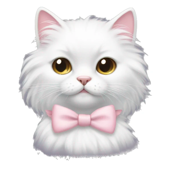 white fluffy cat with pale pink bow  sticker