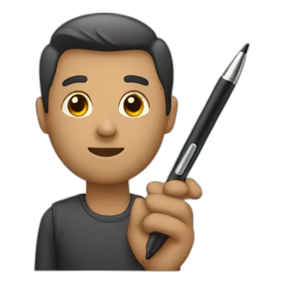 man holding a pen sticker