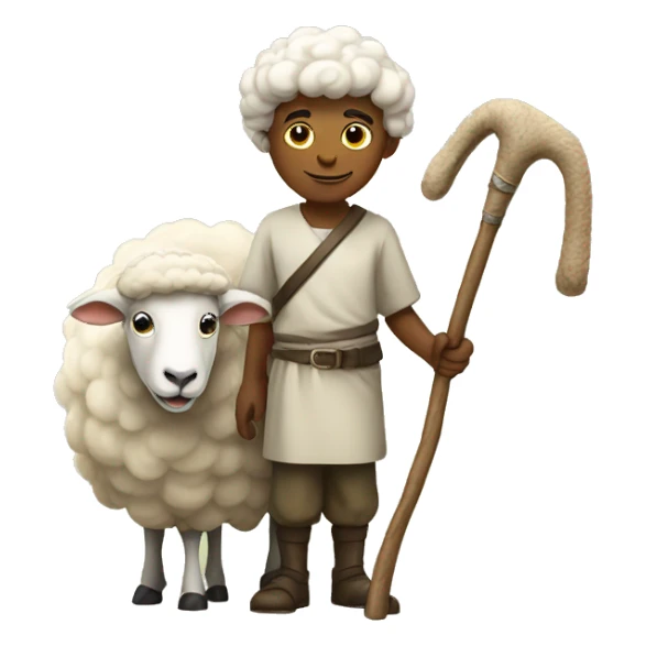 A shepherd with a staff and a sheep.  sticker